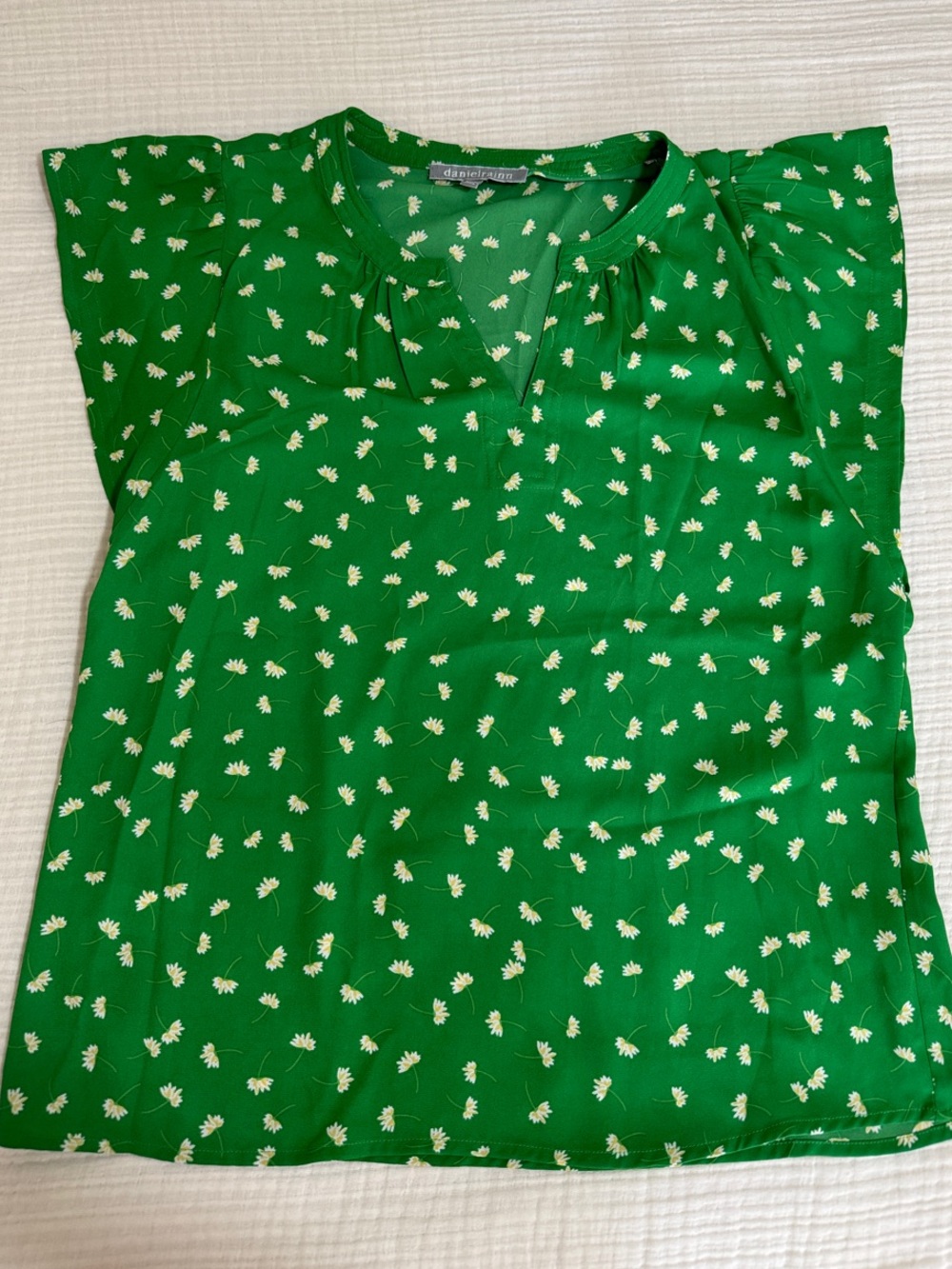 Daniel Rainn Green Floral Cap-Sleeve Blouse